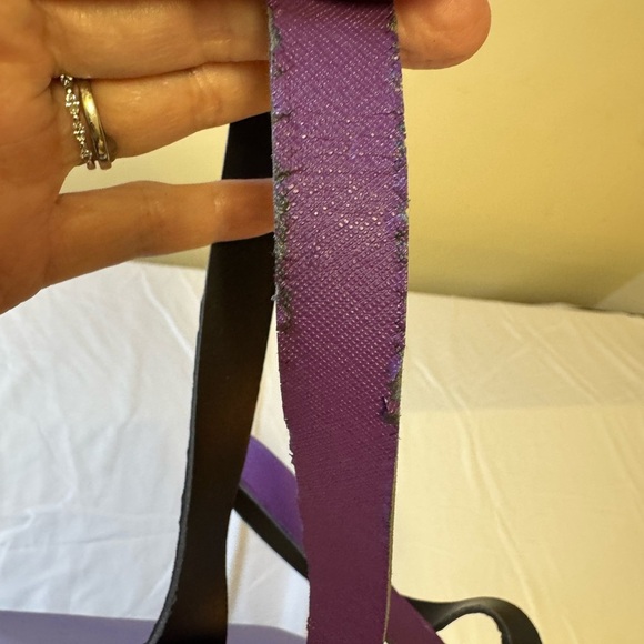 O bag Elegant Purple Tote with Structured Design and Charm Accent with trim - Picture 9 of 12